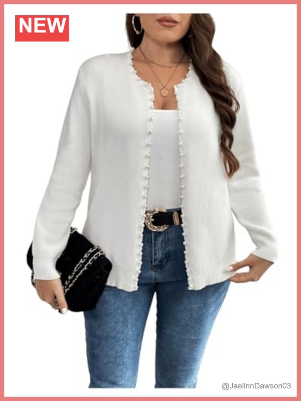 Pearls Beaded Open Front Cardigan Long Sleeve Casual Sweater Top